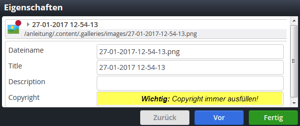 Dateieigenschaften Upload